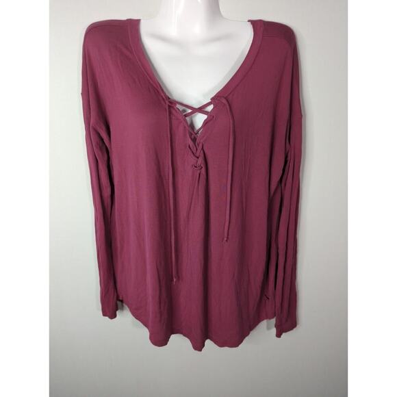 Pink Victoria’s Secret Lace up V-Neck Super Soft Modal Pullover Blouse Size M - Picture 3 of 11